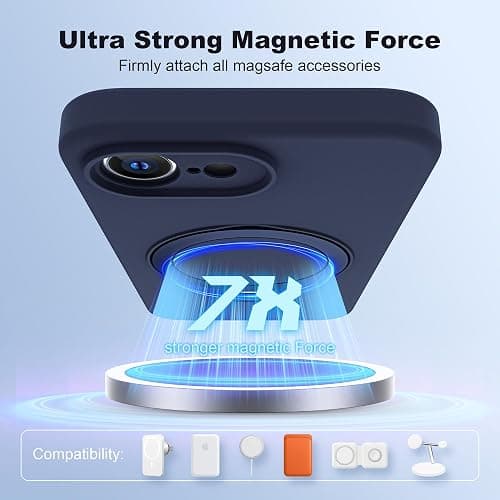 SKYLMW Designed for iPhone 16e Case with Magnetic Invisible Stand Compatible with Mag-Safe Military Drop Tested Shockproof Silicone Phone Cases for Women Men 6.1'', Dark Blue thumbnail 3