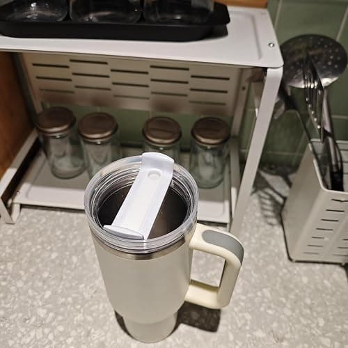 Fabenyok 40 OZ Tumbler Lid Replacement Fit for Stanley Cup, 2 Pack Clear Replacement Lids Fit for Stanley Travel Tumbler, Spill Proof Tumbler Covers for Stanley Cup Accessories (Clear - White) - Clear - White thumbnail 2