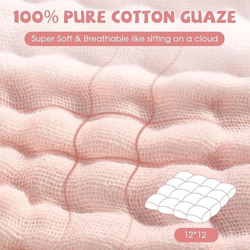 MUKIN Baby Washcloths and Burp Cloths, Soft Absorbent Towels for Newborns, 6 Pack, 12x12 Inches (Pink) thumbnail 7