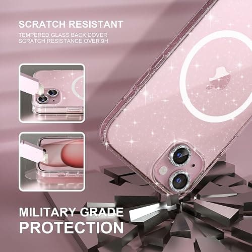 Choiche Compatible for iPhone 15 Case Magnetic, Women Clear Glitter Bling Sparkly Case, [2xDiamond Camera Lens Protectors] [2xTempered Glass Screen Protectors] [Compatible MagSafe] (Glitter Clear) thumbnail 5