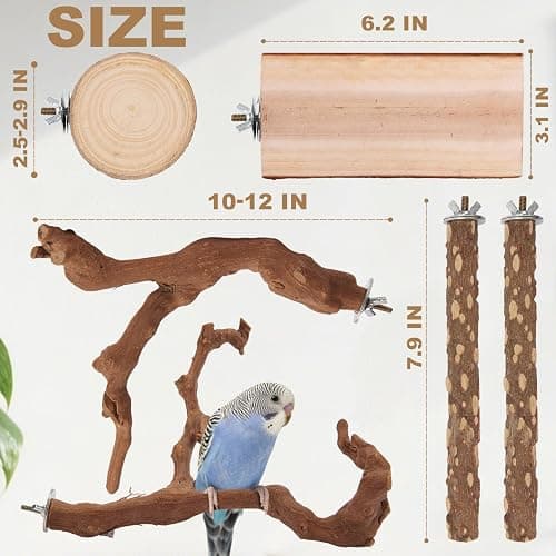 Parrot Perch Bird Perch Stand Set Natural Wild Wood Grape Sticks Paw Grinding Fork Parakeet Climbing Standing Branches Toys Cage Accessories for Conure,Cockatiels Lovebirds,Budgies Chewable 6PC thumbnail 2