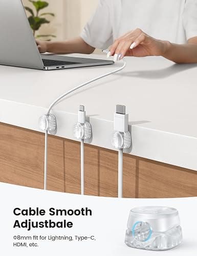 6Pack Cord Organizer, Office Desk Accessories - Lamicall Clear Cable Management Clips, Home Workspace Chritsmas Organization Accessories, Nightstand Desk Decor, Dorm Room Desktop Gadget Essentials thumbnail 5