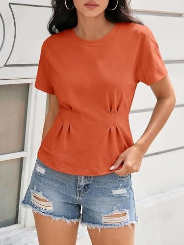 Tankaneo Womens Peplum Babydoll Tops Pleated Short Sleeve Workout T-Shirt | Summer Casual Tshirts, Flowy Lightweight Fabric, Cute Ruffle Hem, Breathable And Comfortable thumbnail 3