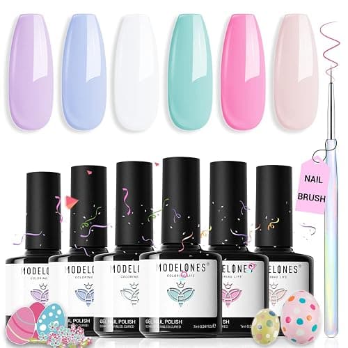 Modelones Gel Nail Polish 6 Colors Pastel Pink Blue Gel Polish Set Soak Off Purple Nude Nail Gel Nail Art DIY Manicure Salon and Home for Women - Image 1