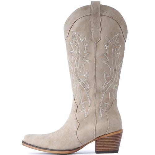 IUV Cowboy Boots For Women Western Cowgirl Boots with Chunky Heel Mid Calf Snip Toe Ideal for low insteps thumbnail 4