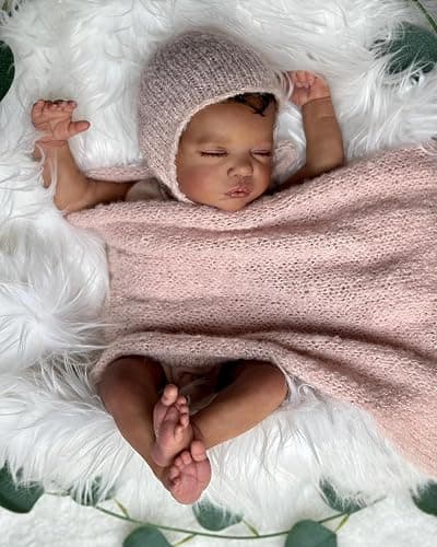 Anano Black Reborn Baby Dolls Girl, 19 in Realistic Baby Doll, Silicone Babys Doll, Black Silicone Reborn Dolls, African American Newborn Babies Brown Skin with Accessories thumbnail 2