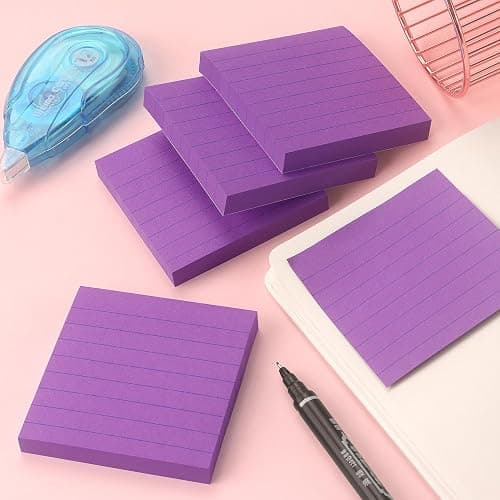 Lined Sticky Notes 3x3 Sticky Notes with Lines Self-Stick Notes Bright Color 4 Pads 90 Sheets/Pad (Purple) thumbnail 2