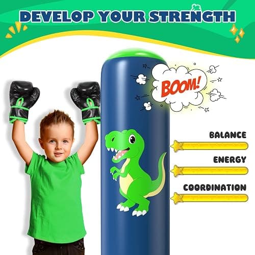 QPAU Inflatable Punching Bag, 48 Inch Stable Inflatable Boxing Bag for 3-6 Kids,Dinosaur Toy & Gifts for Boys and Girls, Kids Boxing Set for Practicing Karate, Taekwondo thumbnail 2