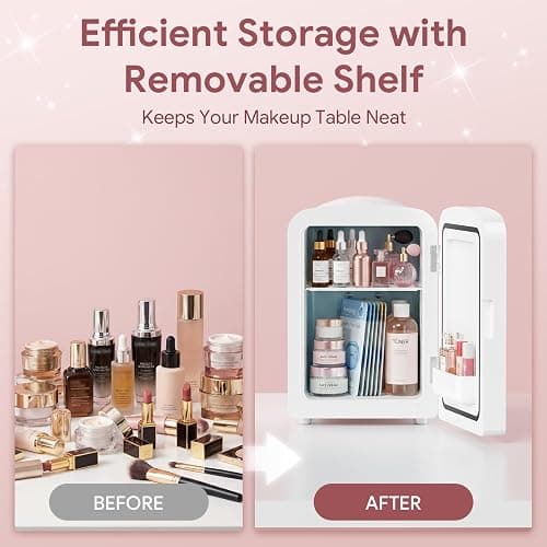 Xbeauty 4L Mini Skincare Fridge With Dimmable LED Mirror | Mini Makeup Fridge for SkinCare, Cosmetics, Food & Drinks, Portable Small Refrigerator for Bedroom, Dorm, Car, Office, White thumbnail 6