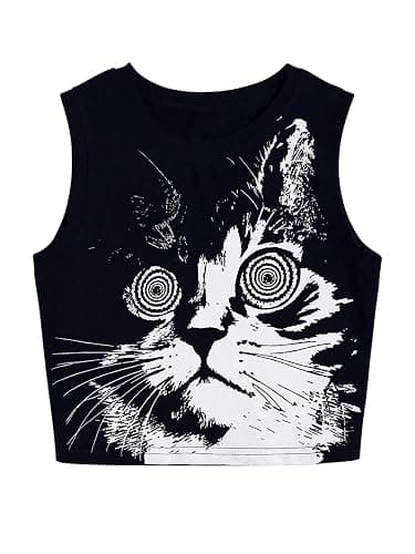 Floerns Women's Punk Animal Print Sleeveless Shirts Crew Neck Cute Crop Tank Top - Image 1