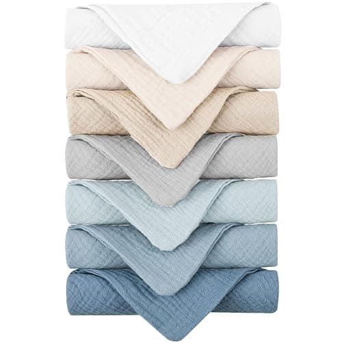 Konssy Baby Muslin Washcloths 7-Pack, 100% Cotton Baby Bath Washcloths, Soft & Absorbent Wash Cloths and Burp Cloths for Newborn Kids Girls & Boys, 11x11 inches - Image 1