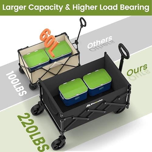 Collapsible Wagon with Wheels, 220 lbs Wagons Carts Foldable Wagon Cart with Flexible Handle, Lightweight Portable Folding Utility Grocery Shopping Cart for Grocery Sports Garden Camping thumbnail 2