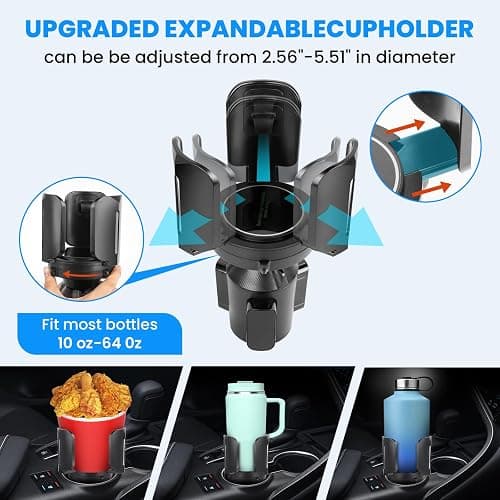 Cup Holder Expander for Car with Adjustable Holder & Base, Compatible with 10 to 64 oz Yeti Ramblers, Stanley, Hydro Flask, Nalgene, Hold 2.9" to 5.5" Large Bottles Mugs Food Drink, Car Cup Holder thumbnail 3
