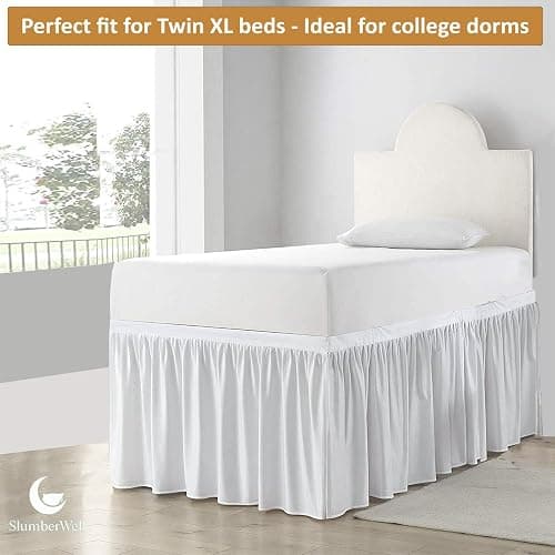 SlumberWell Microfiber Extra Long Ruffled Bed Skirt for Collage Dorm Room, Three Sided Panel, Easy Fit & Stylish for Beds, Twin XL 32 Inch Drop, White thumbnail 3