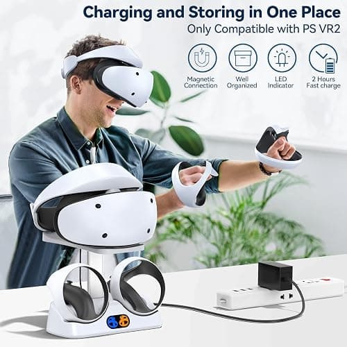 Controller Charging Dock for PS5 VR2, PSVR 2 Charging Station with VR Headset Holder Display Stand, PS VR2 Controller Charger for PSVR2 Accessories with Led Indicator, 2 Magnetic Clasp & Type-C Cable thumbnail 6