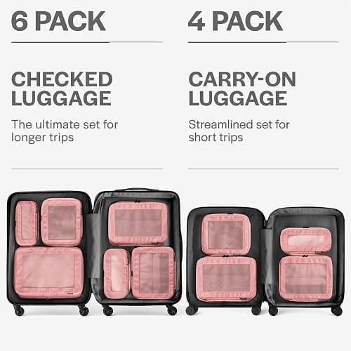 Aerotrunk Compression Packing Cubes for Travel - Luggage Organizer Bags - Double Zipper Packing Cubes for Suitcases (6-Pack, Rose) thumbnail 4