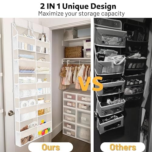 Ofiray-home Over the Door Organizer 5 Tiers,Extra Large Behind Door Storage of 10 Compartments,80 lbs Weight Capacity Over the Door Storage, Door Hanging Organizer for Closet, Diaper Organizer, Beige thumbnail 5