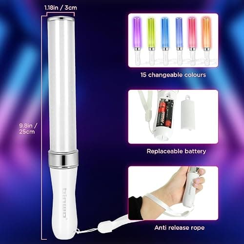 BINWO Reusable LED Glow Sticks(2Pack) with 15 Multicolor, Manual and Automatic Mode, Equipped with AAA Battery Powered LED Sticks, Concert Glowsticks, Raves, Emergency, (15+ Years Old) thumbnail 3