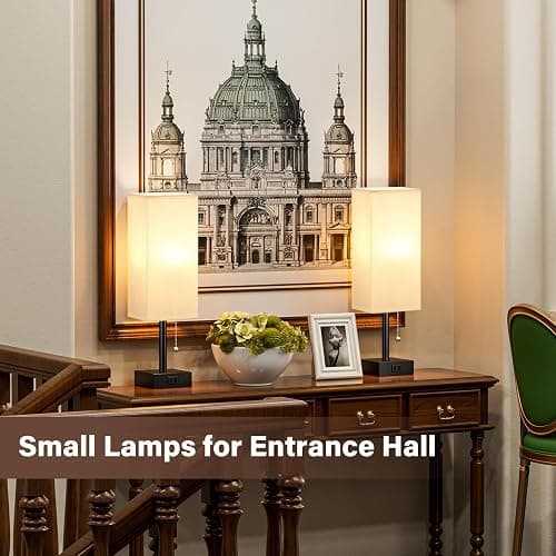 White Bedside Lamps for Bedroom Set of 2 - Small Rectangular Nightstand Lamp with AC Outlet Charging Port, 3 Color Temperatures Desk Light with Bulb, Tabletop Reading Lamp for Living Room/Dorm/Office thumbnail 5