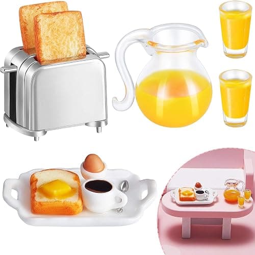 Dollhouse Accessories Decoration 1:12/1:6 Dollhouse Miniature Scene Model Mini Kitchen Accessories Set Scene Breakfast Bulk Pretend Toy DIY Birthday Gift Decor(Juice, Butter, Bread Machine Set) - Image 1