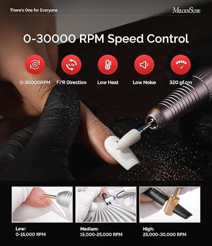 MelodySusie Professioneller Tisch-Nagelfräser SC320A für Nageldesigner | 30.000 U/min, Wiederaufladbar, LED-Anzeige, Aufsatzhaltern, zum Nageldesign & Gel-Entfernung, für Salon thumbnail 5