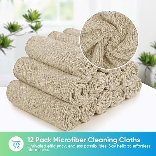 HOMEXCEL Microfiber Cleaning Cloth, 12 Pack Premium Microfiber Towels for Cars, Lint Free, Scratch-Free, Highly Absorbent, Reusable Cleaning Rags for Car, Household, Kitchen, Brown, 11.5"X11.5" - Brown - 12 thumbnail 4