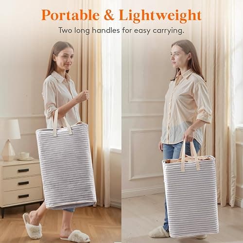 Lifewit 75L Large Collapsible Laundry Hamper, Tall Foldable Dirty Clothes Baskets Waterproof, Freestanding Design with Easy Carry Handles in Dorm Bedroom Bathroom College, Grey thumbnail 4