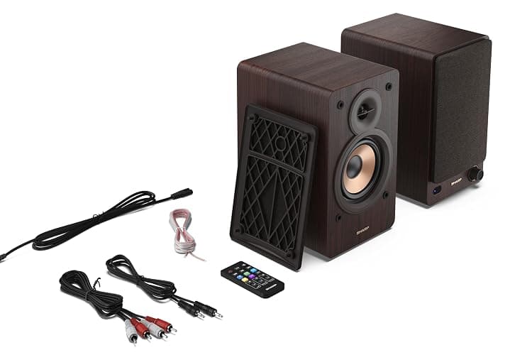 Sharp CP-SS30(BR) Altoparlanti attivi a 2 vie, custodia in legno da 60w RMS (2x30 W), Bluetooth v5.0, USB, ottico, ausiliario e RCA, regolazione bassi e alti, griglie rimovibili, telecomando. thumbnail 8