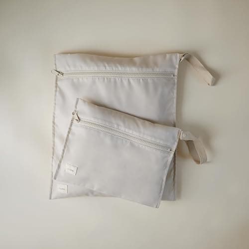 mushie Water Resistant Wet Bags | Large & Small Reusable Storage Bag for Baby Items and Travel | Zippered Pockets with Handle | Machine Washable, Set of 2 (Fog) - Fog thumbnail 2