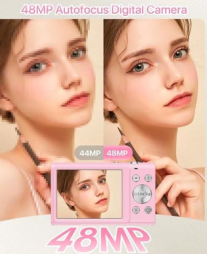 Digital Camera, 4K Vlogging Camera for YouTube Autofocus Cameras for Photography with 16X Digital Zoom, 48MP Compact Point and Shoot Digital Camera for Teens Adult with 32GB SD Card, 2 Batteries-Pink thumbnail 2