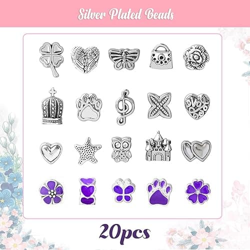 DIY Bracelet Making Kit for Girls, Charm Jewelry Making Kit with Bracelet Beads Snake Chain, Jewelry Gift Set Birthday Christmas Gifts for Kids Girls Teens (Purple) - Purple thumbnail 4