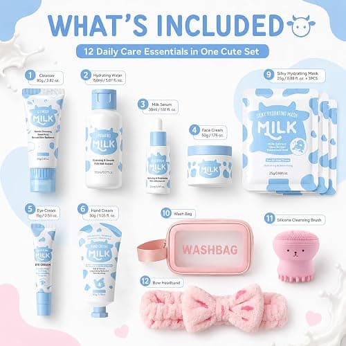 Milk Skin Care Set for Kids & Teens, 12 IN 1 Moisturizing Milk Skincare for Girls 10-12, Skincare for Kids Age 8-12, Birthday Gifts for Teen Girls, Face Care Kit, Korean Skin Care,12PCS thumbnail 3