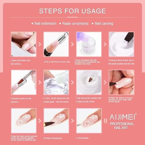 AIJIMEI Acrylic Nail Kit Acrylic nail Powder and Liquid Monomer Acrylic Nail Tools Set Nail Extension Acrylic Nail System Nail Art Starter Kit thumbnail 7