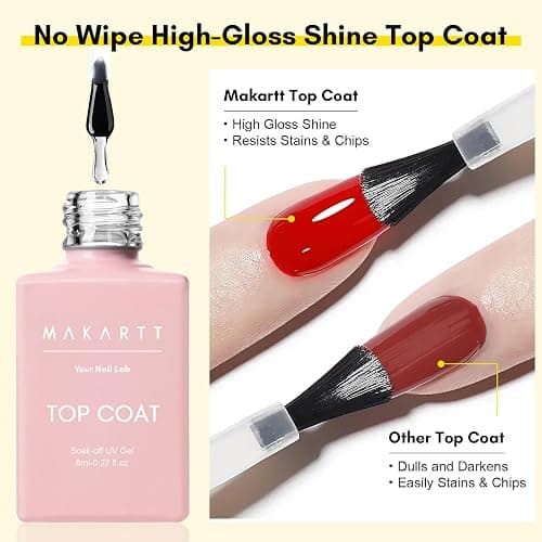 Makartt Gel Top Coat and Base Coat Kit: 2 PCS Clear Gloss Shiny No Wipe Stain Resistant General Top Coat Nail Polish UV for Acrylic Nails Dip Powder Gel Nail Polish Beauty Spring Gift Salon at Home thumbnail 3