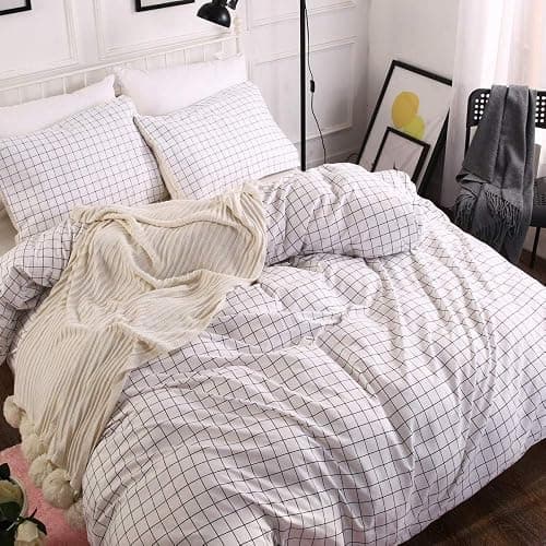 Black and White Bedding Set Grid,Cute Plaid Duvet Cover Kids Teens Room Decor Reversible Aesthetic Checkered Comforter Cover Set Twin Size,Modern Geometric Boys Girls Bedding with 1 Pillowcase,Soft thumbnail 3
