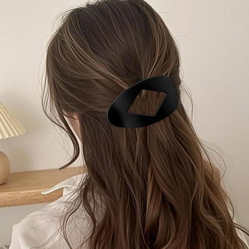 Atoden Large Flat Round Hair Clips Oval Claw Clips for Thick Medium Thin Hair 6Pcs Non Slip Strong Hold Barrettes Duckbill Accessories for Women Girls Matte Black Color thumbnail 4