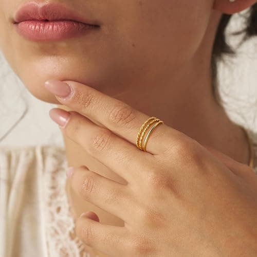 Gokeey Gold Rings for Women Non Tarnish, Dainty 14K Gold Plated Stackable Thin Thumb Ring Set Trendy Pinky Wedding Bands Engagement Rings for Women Size 3 4 5 6 7 8 9 10 11 thumbnail 3