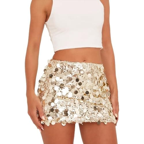 Caziffer Jupes Femme Courte Brillante Mini Jupe Pailleté à Taille Basse Jupe Moulante Sexy pour Femme Streetwear Club Party - Image 1