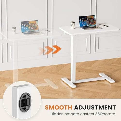 Sweetcrispy Overbed Bedside Table with Wheels, Adjustable Hospital & Home Use Bed Rolling Laptop Table, Mobile Standing Desk, White thumbnail 6