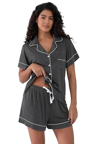 Cherrydew Women Bamboo Viscose Super Soft Comfy Summer Cooling Short Sleeve Button Down Pajama Shorts Set S-XXL thumbnail 2