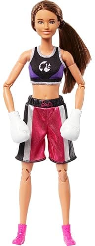 Barbie Careers Fashion Doll & Accessories, Made to Move Brunette Boxer Wearing Removable Uniform with Boxing Gloves, 22 Bendable Joints - Image 1