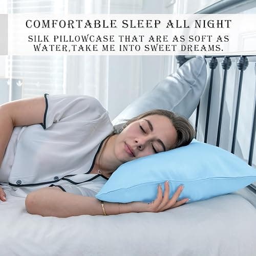 Silk Pillow Cases 2 Pack Soft Breathable and Sliky Standard Size Pillow Cases Set of 2,Natural Mulberry Satin Silk Pillowcase with Hidden Zipper for Hair and Skin (Sky Blue,20"X 26",2pcs) thumbnail 6