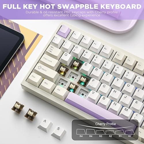 YUNZII AL80 Wireless Mechanical Keyboard,Full Aluminum CNC, Smart LCD Display,Hot Swappable Gasket Mount 75% Layout with Knob,BT/2.4G/USB-C,QMK/VIA Support for Win/Mac (Beige, Cocoa Cream V2 Switch) thumbnail 6