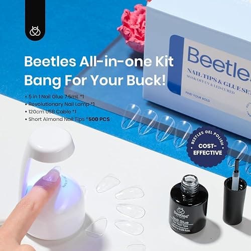 Beetles Gel Nail Kit Almond-500Pcs Gel Nails Tip Easy Extension Set Short Almond Shape 9 In 1 Nail Glue Extension Set Uv Led Lamp Acrylic False Tips Kit DIY Nails Art Gifts for Women thumbnail 2