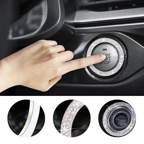 Kewucn Bling Crystal Double Rhinestone Car Engine Start Decoration Ring, Sparkling Push Start Button Sticker, Key Ignition & Knob Ring Decoration, Bling Car Interior Accessory(AB) thumbnail 4