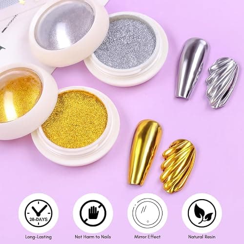 Makartt 3D Nail Gel and Chrome Nail Powder Kit, Sculpting Gel for Nail Art, 15g DIY Craving Gel, No wipe 3D Molding Gel and Metallic Chrome Powder Set for Nails Decoration Manicure Pedicure Use - clear & chrome thumbnail 6