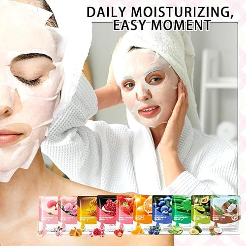 10PCS Plant Fruit Sheet Face Masks Set,Moisturizing Facial Sheet Masks,Hydrating Face Masks Sheet Masks Set,Non-greasy Overnight Face Sheet Masks Facemasks for Women and Men A thumbnail 7