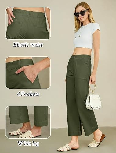 Eddoyee Wide Leg Pants for Women High Waisted Stretchy Work Pants Casual Dressy Business Slacks Trousers with Pockets thumbnail 4