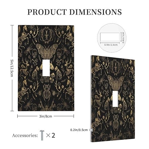 Dark Academia Gothic 1 Gang Light Switch Cover Vintage Witchy Skull Moth Decorative Single Toggle Wall Plates Outlet Covers Faceplates Electrical Switchplate for Retro Home Library Bedroom Decor thumbnail 2