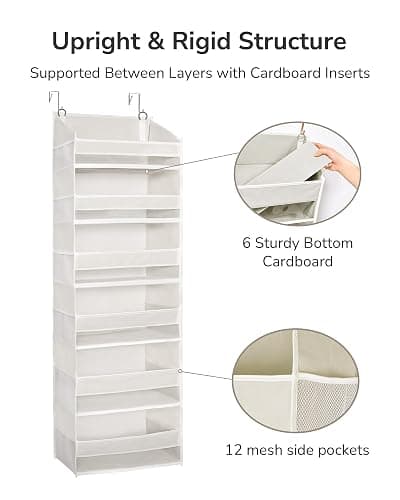 ULG Over The Door Organizer with 6 Large Pockets 12 Side Pockets, 50lbs Weight Capacity Door Hanging Organizer for Bedroom, Bathroom, Pantry, Nursery Storage, Beige thumbnail 6
